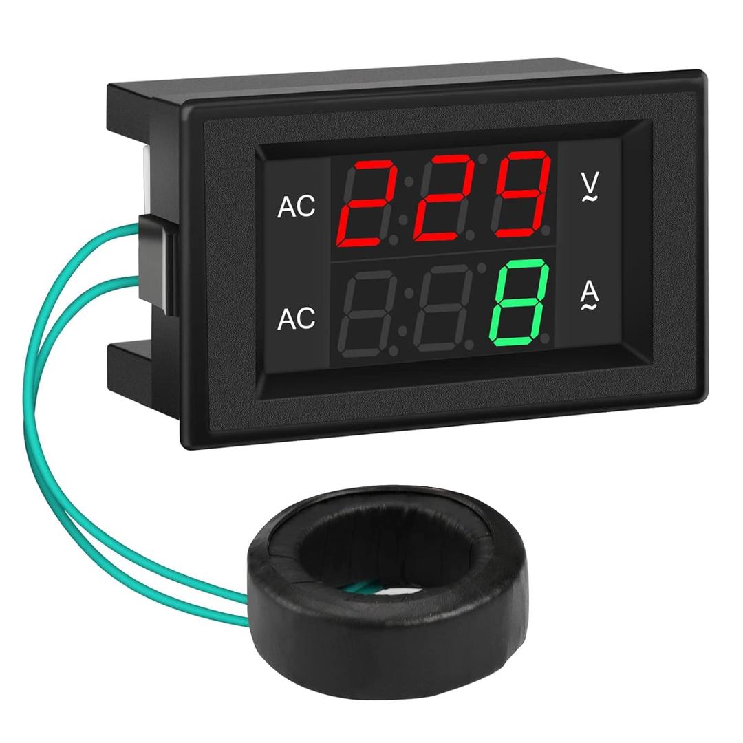 DROK Volt Amp Meter, AC 500V 200A Digital Voltmeter Ammeter Panel, 0.39 Inches LED 2in1 Multimeter, 2-Wire Voltage Amperage Tester Gauge with Current Transformer