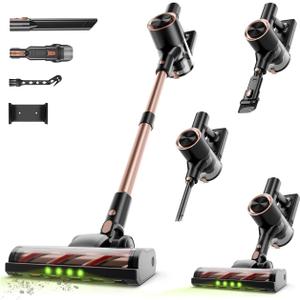 Cordless Stick Vacuum Cleaner - 45KPA Powerful Suction Vacuum with 45 Min Runtime, Detachable Battery, Anti-Tangle & 1.5L Dust Cup, 8 in 1 Vacuum Cleaner for Pet Hair, Carpet, HardFloor, Gold