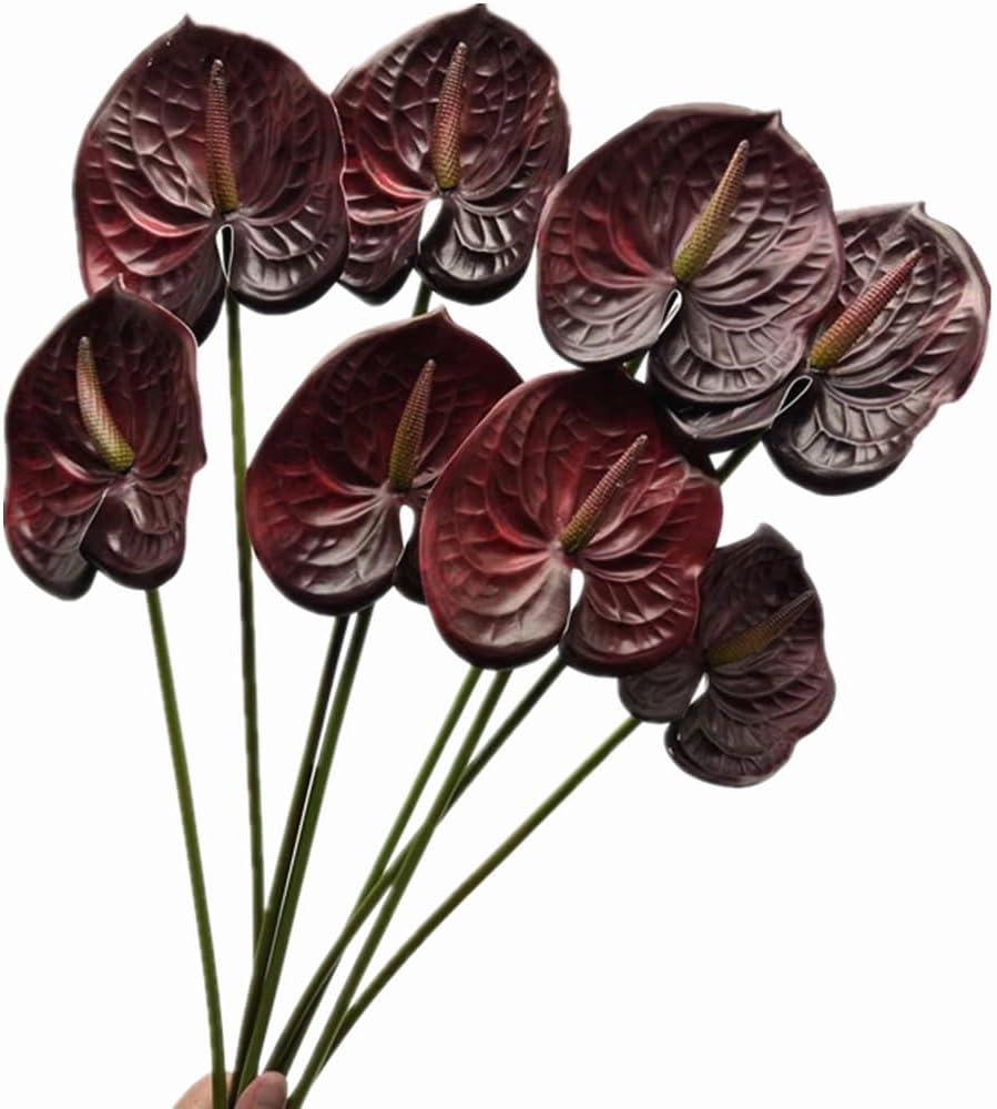 8pcs Artificial Anthurium Flowers Lifelike Flower 5.5" Head for Table Centerpieces Bridal Wedding Festival Christmas Hotel Home Floral Decor (Burgundy)