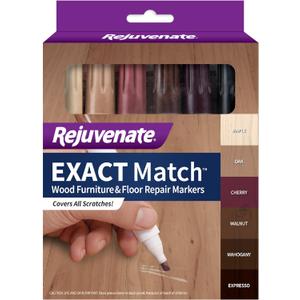 Rejuvenate Exact Match Wood Furniture & Floor Repair Markers, 6 Count, Brown Markers Cover All Scratches, Scuffs And Damage To Wood Furniture And Flooring