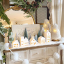 Leinuosen Set of 6 White Ceramic Christmas Village Houses Tabletop 5.1" Small Porcelain Winter Town Figurines for Farmhouse Rustic Xmas Tree Ornaments Holiday Centerpiece Mantel Shelf Decorations