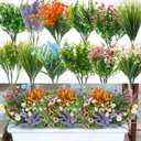 Hotop 36 Bundles Artificial Plants Flowers for Outdoor UV Resistant Greenery & Fake Wildflowers Faux Plastic Plant No Fade for Hanging Planter Porch Window Home Wedding Summer Decor(Bright Colors)