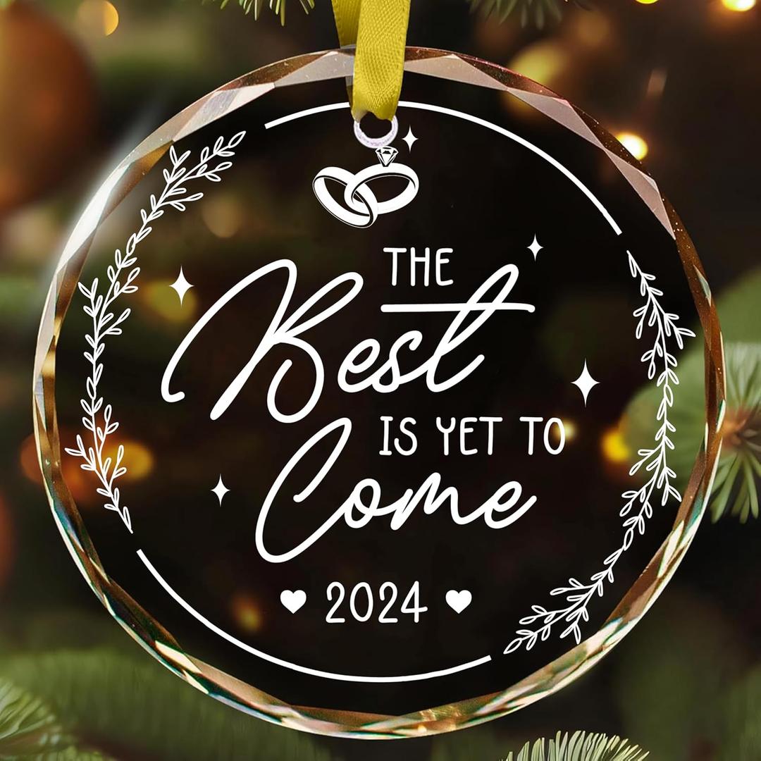 3 x Engagement Gifts for Couples, The Best is Yet to Come Ornament 2024, Newlywed Gifts for Couples, Happy Engagement Gift for Her, Bride, Friends, Just Engaged Presents, Glass Engage Ornament 2024
