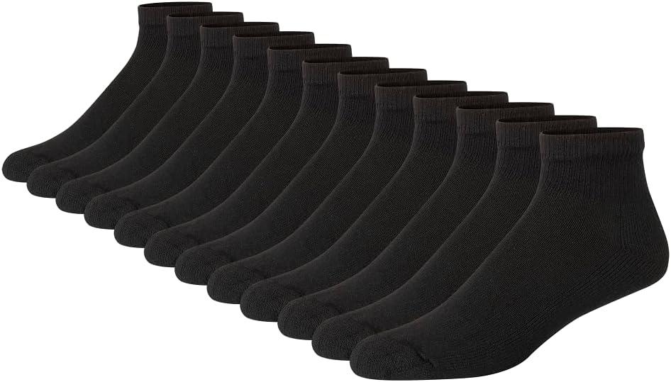 Hanes Men's Double Tough Ankle Socks (12-14, Black - 12 Pack)