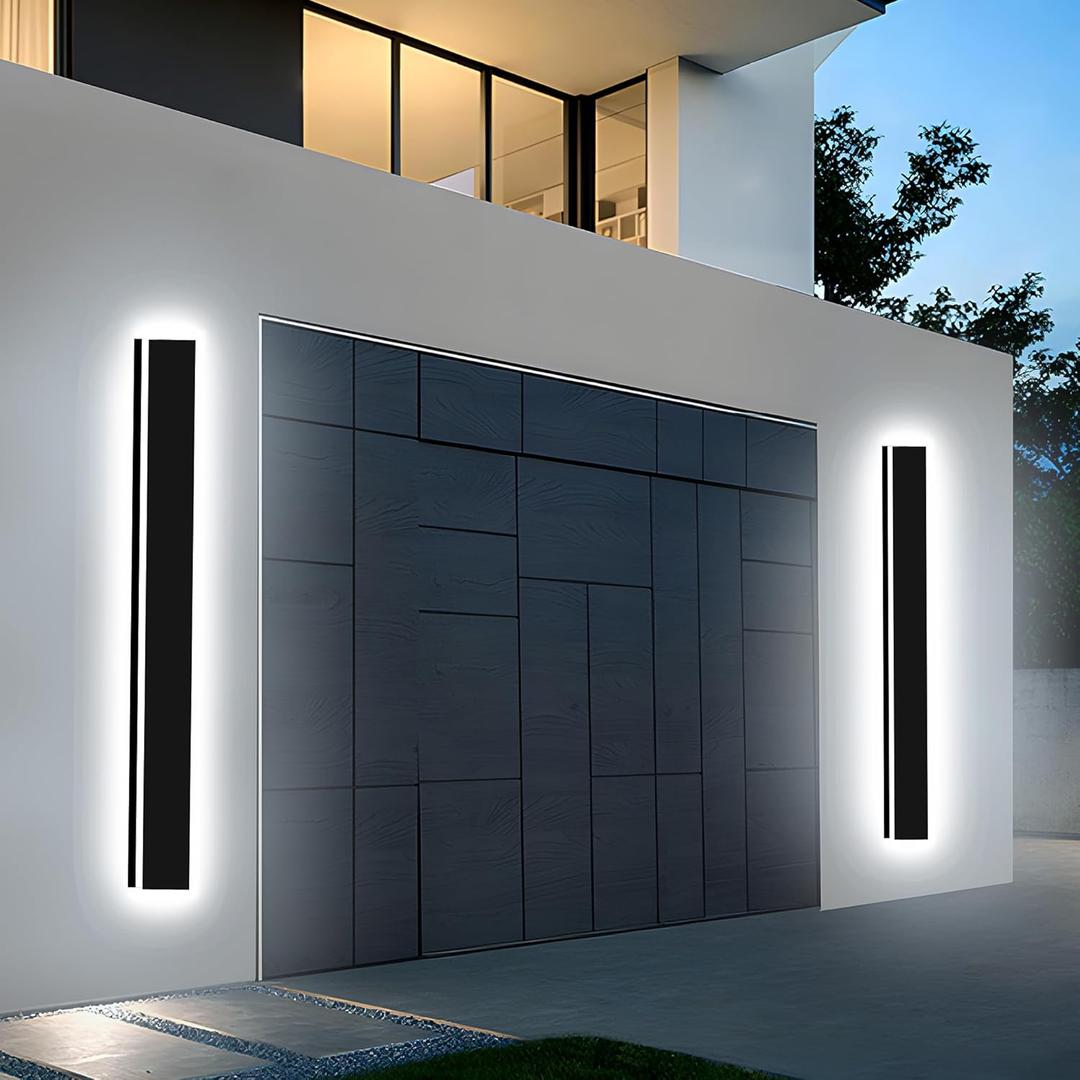 Upgraded 31inch 2pcs Modern Outdoor Wall Light,4.33 Inch Wide Dimmable Linear Outdoor Wall Sconce Waterproof Ip65,Black LED Exterior Long Lights for Garage Front Door Exterior Wall Lights