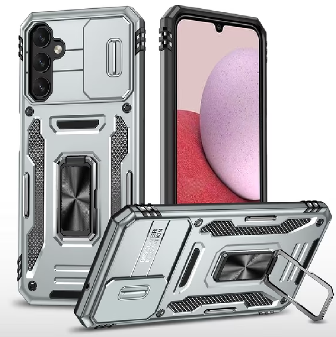 Aropuktek for Samsung Galaxy-S24-FE Case: Longer & More Stable Rotatable Kickstand, Slide Camera Cover, Heavy Duty Shockproof Phone Case with 2 PCS Screen Protector for Galaxy S24 FE Case, Gray