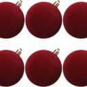 Senjie 4inch Christmas Tree Ornaments Velvet Balls,6pcs Flocked Decoration Balls Ornaments Sets for Christmas 2025 Red