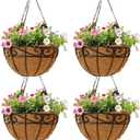 12 inch Metal Hanging Baskets For Plants Outdoor 4 Pack Round Metal Wire Hanging Basket Planter with Coco Fiber Liners Chain Round Wire Plant Holder for Garden, Patio, Deck, Porch Plants Flower Potss