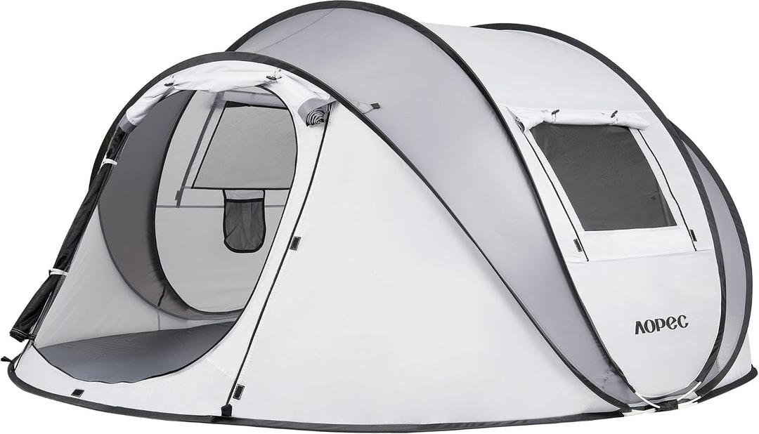Pop Up Camping Tent, 4 Person Instant Tent Waterproof PU4500mm, Spacious Ventilated Camping Tent with Front Porch, Quick Setup Lightweight Portable for Outdoor Camping Hiking Beach
