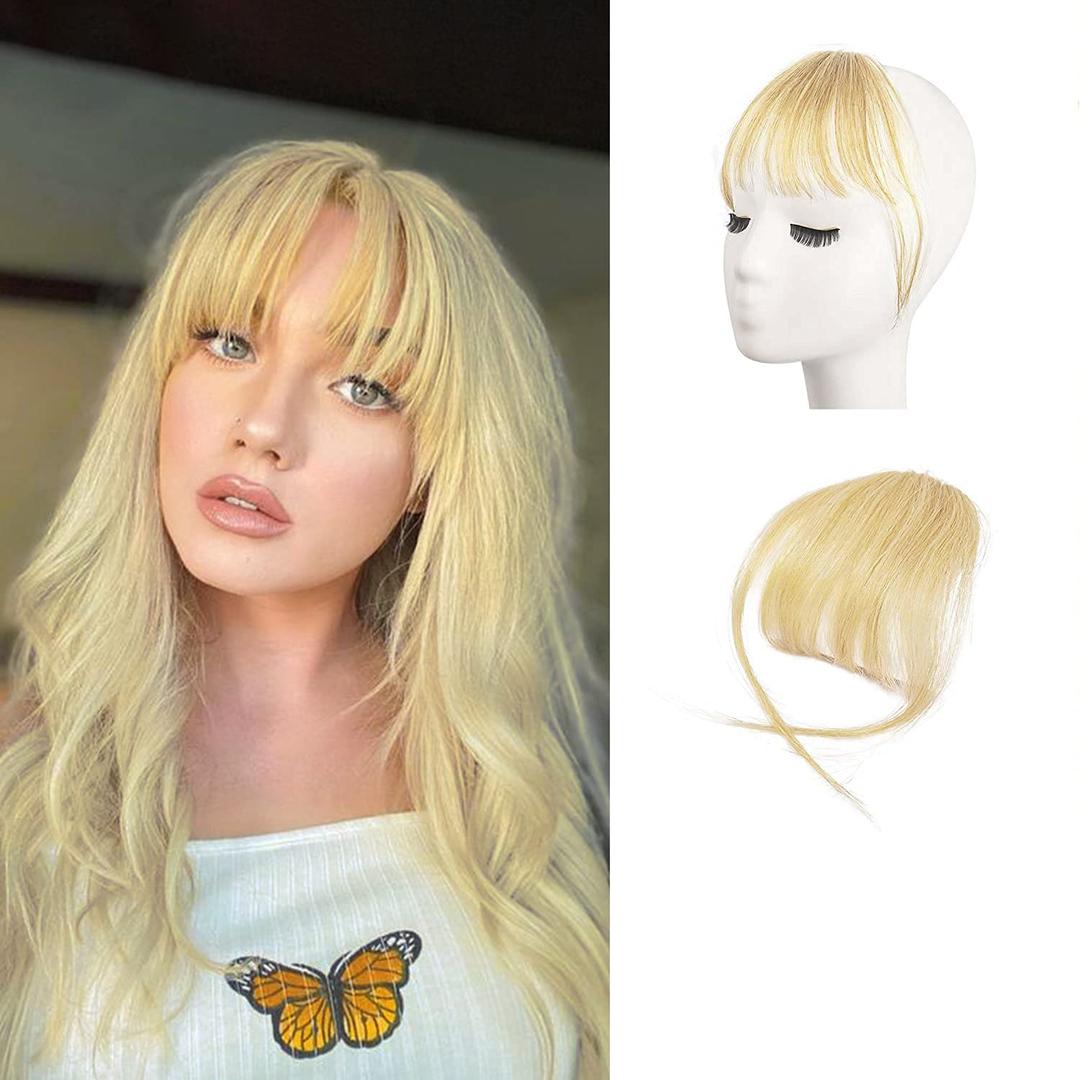 BARSDAR Real Human Hair Clip in Bangs - Human Hair Clip in Bangs for Women - Light Blonde Wispy Bangs Extensions Fringe with Temples Dyeable Real Hair Bangs Hairpieces - Bleach Blonde