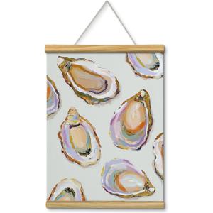 VIYYIEA Wooden Framed Canvas Wall Art Prints, Oysters Portable Hanging Posters, Summer Wall Decor Paintings Picture, Suit for Home Kitchen Office Living room Bedroom Bathroom - 16L x 12W