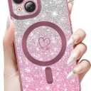 for iPhone 15 Plus case, Compatible with MagSafe, Luxury Plating Heart Pattern Design, Full Camera Lens Protector Soft TPU Protective Phone Case for Women Girls 6.7" (Pink)