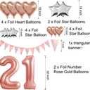 Rose Gold 21st Birthday Decorations for Women Girl,21st Birthday Balloons Supplies for Her 21 Rose Gold Number Balloon Happy Birthday Banner Confetti Balloons Star Heart Foil Balloons