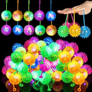 Sotiff 18 Pcs Light up Ball Spiky LED Bouncy Ball Flashing Squeaky Multicolor Puffer Toy Rubber Sensory Toy Carnival Prizes Bulk Party Favors for Teens, Adults, Children, 2.17 inches