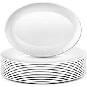 Dandat 12 Pcs Large Serving Platters Oval Trays White Plates Serving Dish for Wedding Party Restaurant Home Steak, Taco, Sushi, Appetizer, Cake (12 Inch)