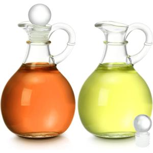 2 Pcs 10.5 oz Oil and Vinegar Dispenser Cruet Set Olive Oil Dispenser Bottle Vinegar Glass Cruet for Kitchen Elegant Condiment Container for Homemade Salad Dressing Pancake Syrup