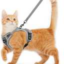 Cat Harness and Leash for Walking Escape Proof Soft Adjustable Cat Leash Breathable Comfortable Vest Easy to Wear Kitten Harness for Outdoor Travel (Grey, S (7-12lb))
