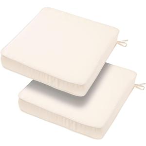 18x18x3 Inch Outdoor Square Corner Chair Cushions with Ties Set of 2, Water&Fade Resistant Thick Seat Cushion Pads for Garden Patio Dining Porch Furniture - Cream Ivory