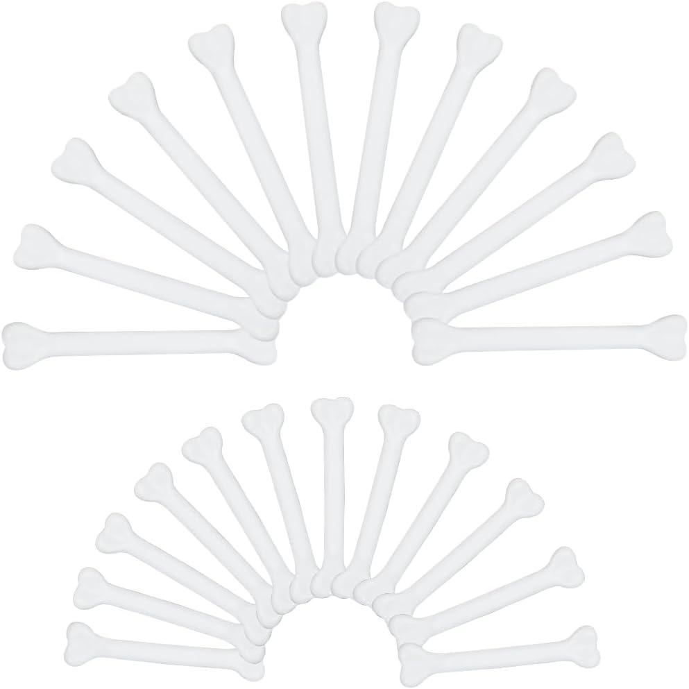 SUNNYCLUE 32Pcs Plastic Bones Decor Halloween Bone Ornaments Bulk White Beige Holiday Scary Simulative Skeleton Skulls Pendant Charm for Party Hanging Decoration Costume Cosplay DIY Crafts Supplies