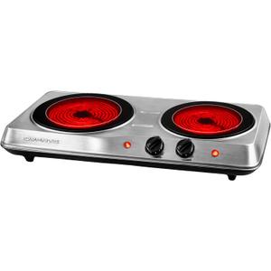 OVENTE Countertop Infrared Double Burner, 1700W Electric Hot Plate and Portable Stove with 7.75" and 6.75" Ceramic Glass Cooktop, 5 Level Temperature Setting and Easy to Clean Base, Silver BGI102S