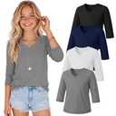 LessonZoo 4 Pack Girls' 3/4 Sleeve T Shirts, 4-Color, 5-6 Years