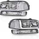 G-PLUS LED Headlights Assembly Fit GMC Sierra 1500HD 2500HD 3500 1999-2007/Fit GMC Yukon XL 1500 2500 1999-2006,Headlamps Clear Lens Chrome Housing Clear Reflector