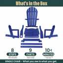 Adirondack Chair with Cup Holder,Tool-Free Assembly,No Screws Needed,All-Weather HDPE Plastic Outdoor Patio Chair,Wood-Grain Slatted Look,Easy to Take Apart for Storage,Fire Pit ChairsNavy blue