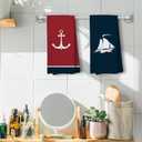 Nautical Hand Kitchen Towels, Boat Accessories,Nautical Bathroom Decor, Navy Blue Coastal Sailboat Dishtowels, Anchor Dish Towels Decoration 16 x 24 Inch Set of 4