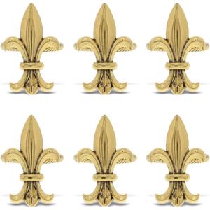 Gold Napkin Rings Set of 6 - Elegant Metal Gold Napkin Holder Ring Bands, Fancy Table Centerpiece Napkin Rings for Holiday Family Dinner, Birthday Party, Wedding Decorations - Fleur de Lis