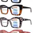 4 Pack Progressive Multifocal Reading Glasses for Women Oprah Style Blue Light Blocking Computer Readers (4 Mix C1)