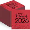 100Pcs Class of 2026 Graduation Napkins, Disposable Congrats Grad Paper Cocktail Napkins Square Foil Dot Hand Towels for 2026 School University College Graduation Party Decorations (Red and Black