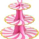 Soleebee 3-Tier Cupcake Stand, Cardboard Cupcake Tower, Dessert Cup Cake Stand Tower for Birthday Wedding Party Decoration, Cupcake Tier Stand 1 Set (Hot Pink Gold)