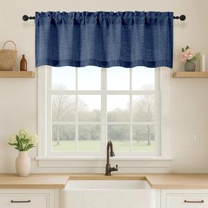 OVZME Navy Blue Valance for Windows, Light Filtering Faux Linen Textured Small Short Valance Kitchen Curtain, Dual Rod Pocket Top Short Window Curtain for Bathroom Basement Farmhouse, 1 Piece, 60Wx16L