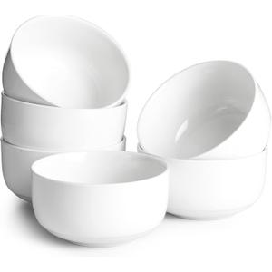 DOWAN 22 OZ Ceramic Cereal Bowls - 5.25" White Soup Bowls Set of 6 for Kitchen, Bouillon Cups for Cereal, Soup, Oatmeal, Rice, Dishwasher & Microwave Safe