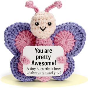 Positive Crochet Animals Positive Butterfly - Handmade Emotional Support Crochet Doll Desk Decor Pickle Gifts Emotional Support Plush for Anxiety & Stress Relief Love Gift ICKLE BUDDIES