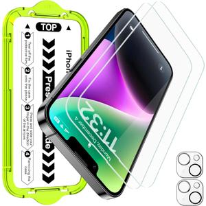 Esanik [2+2 Pack for iPhone 14 Tempered Glass Screen Protector & Camera Lens Cover - Military-Grade 9H Hardness, HD Clear, Anti-Scratch, Flawless Fit Tray