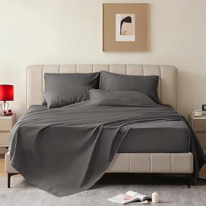 USXIBEI King Size Sheets Set  6 Piece Luxuriously Soft & Cooling Sheets King Size  Ultra Soft 16" Deep Pocket King Sheet Set  Fitted Sheet & Pillowcase Sets (King Dark Grey)