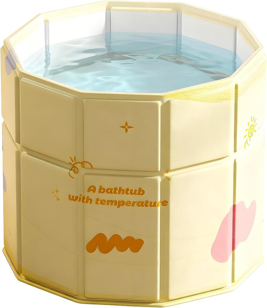 Portable Bathtub for Adult 29.5"x31.5" Collapsible Cold Plunge Bathtub Foldable No Installation Ice Bath Tub for Shower Stall, Bathroom Hot SPA Soaking Standing Tub (Champagne)