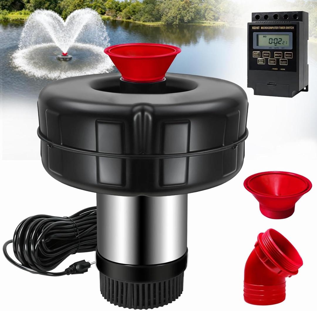 15000 GPH Pond Fountain Aerator - 750W (1HP), 110V Floating Fountain with 100-foot Power Cord. Stainless Steel Floating Pond Fountain Pump for Large and Small Outdoor Ponds and Lakes.(Red)