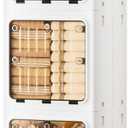 JEKO&JEKO 146 Qt Narrow Bathroom Storage Cabinet, 3Tier Slim Tall Cabinet Organizer with Wheels, Foldable Plastic Storage Bin for Small Spaces, White