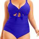 Aqua Eve Plus Size One Piece Swimsuit for Women Tummy Control Bathing Suit Cutout Swimwear (Blue)