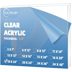 CALPALMY (2 Pack) 1/8" Thick Clear Acrylic Sheets - 18" x 24" Pre-Cut Plexiglass Sheets for Craft Projects, Signs, Display Cases, Sneeze Guard and More - Cut with Engraver, Power Saw or Hand Tools