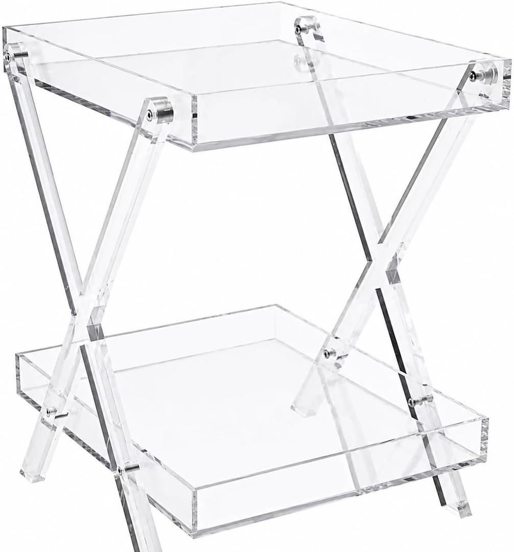Acrylic Side Table (Foldable Tray (Two-Tier)), 7.87 x 15.75 x 11.81 inches