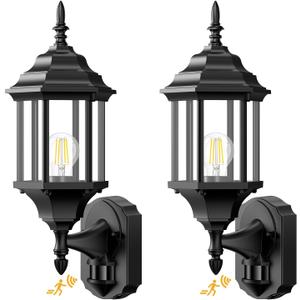 Motion Sensor Outdoor Lights, 2 Pack 16 inch Dusk to Dawn Outside Porch Lights, Waterproof Anti-Rust Aluminum Outdoor Wall Lights Exterior Lighting Fixtures for House, Garage, Front Door (2 Pack - Black)