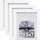 Egofine 5x7 Picture Frames Set of 4, Made of Solid Wood Covered by Plexiglass 3.5x5 and 4x6 with Mat or 5x7 without Mat, for Table Top Display and Wall Mounting Photo Frame White