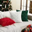 Softalker Christmas Throw Pillow Covers 18 x 18 Inch Set of 2, Xmas Winter Bell Faux Fur Cushion Covers, 3D Embroidered Pillow Cases for Couch Bedroom Living Room Decor, Red