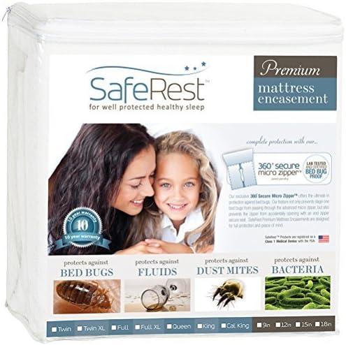 Full Size SafeRest Premium Waterproof Lab Certified Bed Bug Proof Zippered Mattress Encasement (Fits 9 - 12 in. H) - Designed For Complete Bed Bug, Dust Mite and Fluid Protection
