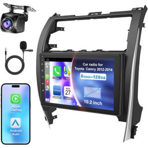 (8Core + 128GB) QLED Touch Screen Car Radio for Toyota Camry 2012 2013 2014 | QLED Touch Screen,Wireless Carplay&Android Auto&Mirrolink, FM Radio, GPS Navigation,DSP,Back-up Camera,Blutooth,SWC
