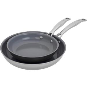 HENCKELS Clad H3 2-pc Induction Ceramic Nonstick Frying Pan Set, 8-inch Fry Pan and 10-inch Fry Pan, Stainless Steel, Durable and Easy to clean