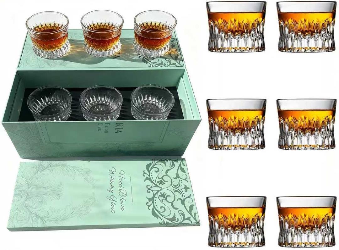 Whiskey Glass Set of 6  Premium Lowball Glasses (4 oz) forScotch Cocktail Rum Cognac Vodka Liquor  Crystal-Clear Old Fashioned Glasses Perfect Holiday Gifts
